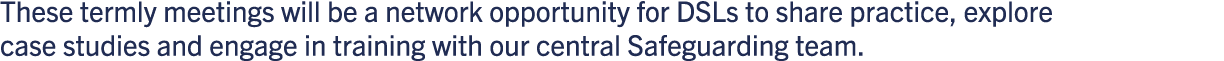 These termly meetings will be a network opportunity for DSLs to share practice, explore case studies and engage in tr...